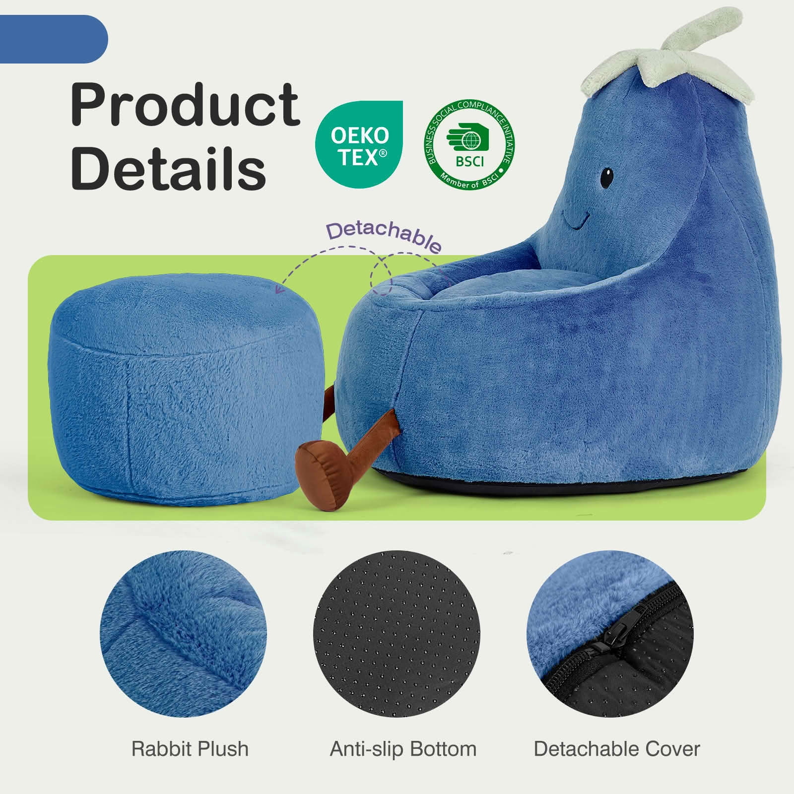 MAYEERTY Toddler Children's Bean Bag Chair Artificial Rabbit Fur Cover Teenager Filled Sofa
