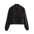thumbnail image 3 of Chaqueta Universitaria Corta para Mujer, Larga, Abotonada, Informal, con Bolsillos. Negro L, 3 of 7