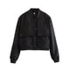 thumbnail image 3 of Chaqueta Universitaria Corta para Mujer, Larga, Abotonada, Informal, con Bolsillos. Negro L, 3 of 7