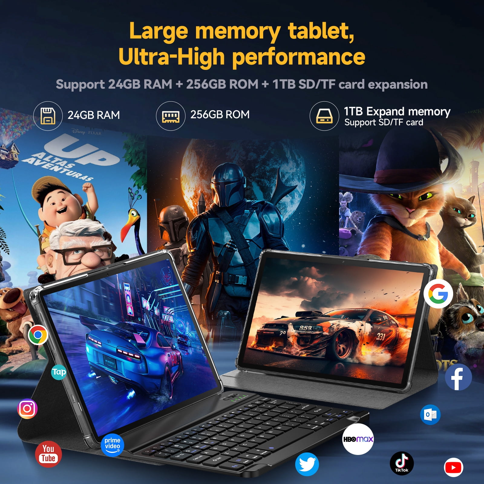 Android Tablet,2025 Tablets with 24GB RAM+256GB ROM/ 1TB Expand, Octa-Core 2.0GHz CPU, 5G WiFi, GPS