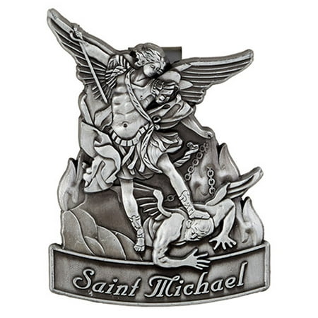 Pewter Saint St Michael the Archangel Auto Visor Clip, 2 Inch