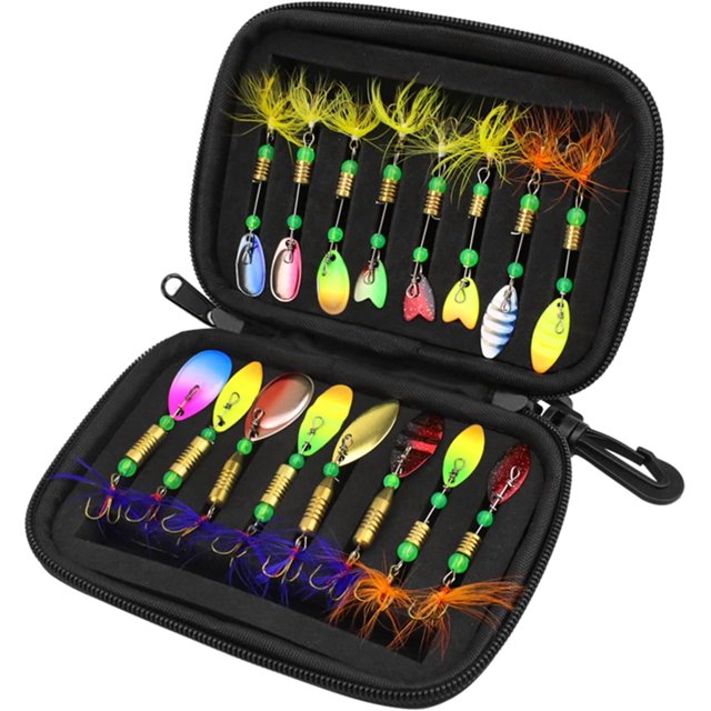 Juego de 16 señuelos metálicos en forma de cuchara para pesca con bolsa resistente al agua - Ideal para lanzamiento y captura eficiente
