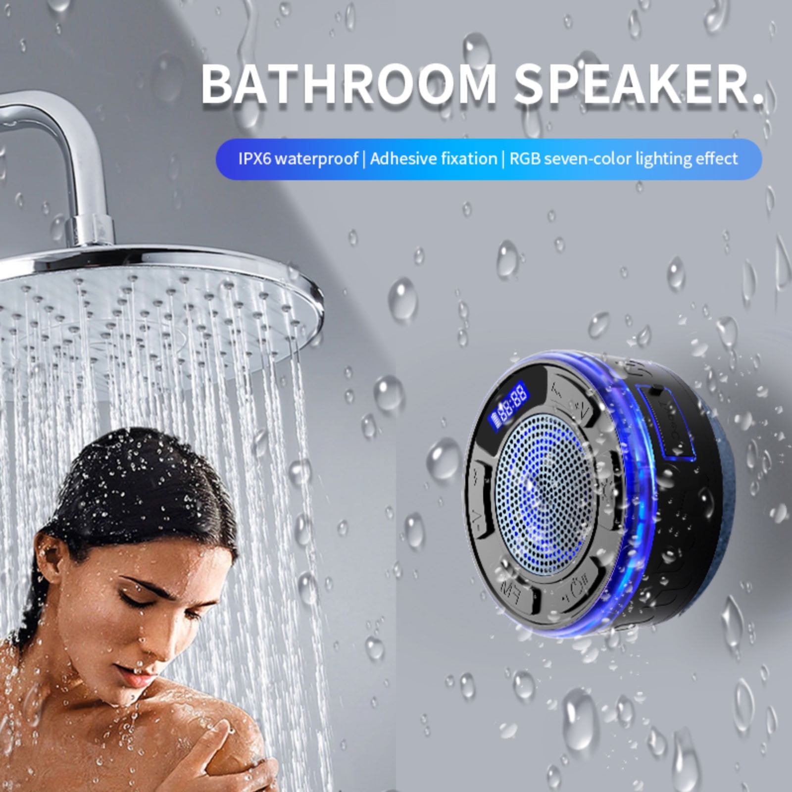 IPX7 Waterproof Bluetooth Speaker with Detachable Suction Cup, RGB Color Changing LED Shower Speaker, Portable Outdoor Speaker for Pool Beach and Camping, Wireless bluetooth audio