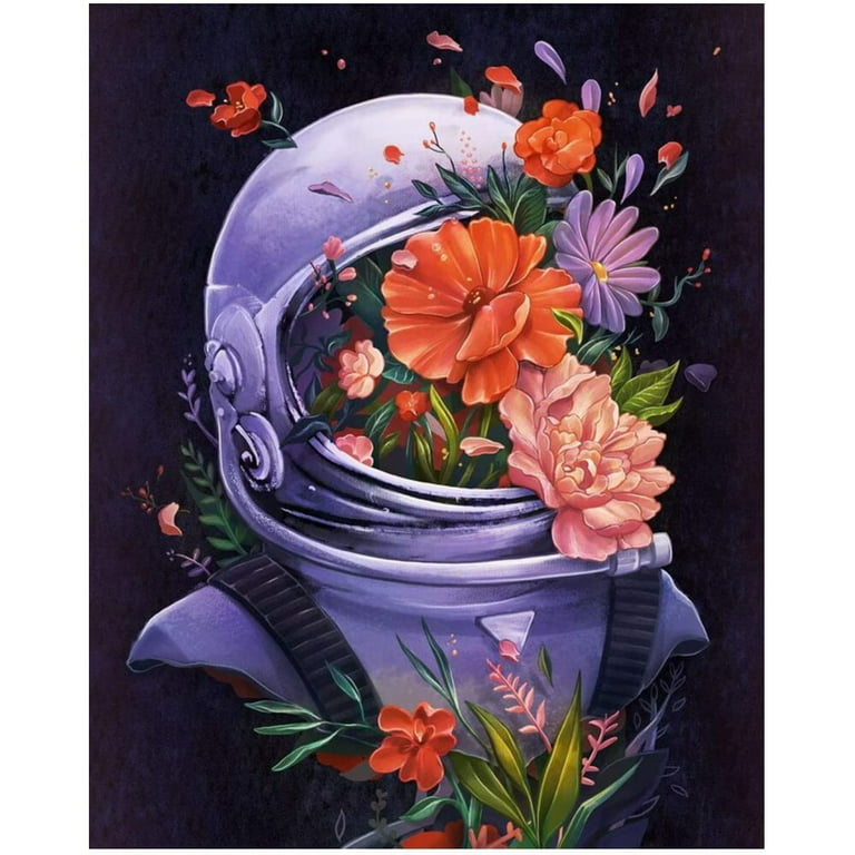 TISHIRON Paint by Numbers for Adults,16x20 inch Canvas Wall Art Astronaut  and Flowers Oil Painting by Numbers Kit for Beginner (Frameless) 