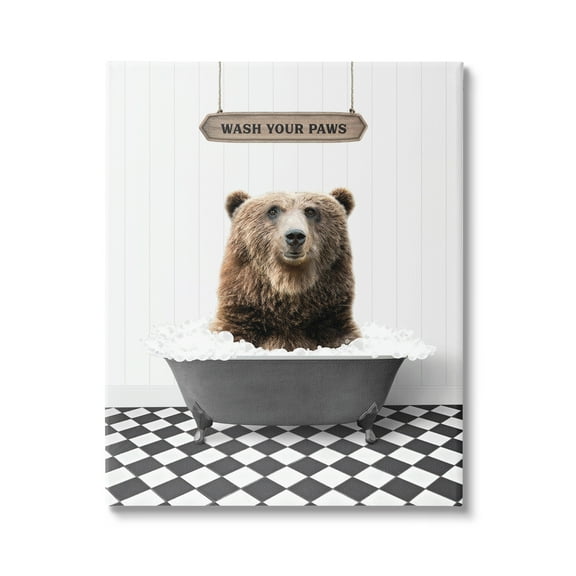 Stupell Industries Wash Your Paws Phrase Animals & Insects Painting Gallery Wrapped Canvas Print Wall Art, 16 x 20