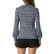 thumbnail image 3 of INSPIRAR CHIC Blusas de Manga Larga con Cuello Peter Pan de Houndstooth a Rayas para Mujeres XS Azul Marino, 3 of 6
