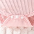 thumbnail image 5 of TOWED22 Baby Girl Fall Winter Clothes 3 Pcs Sets Outfits Long Sleeve Crew Neck Pattern Romper Jumpsuit Ribbed Flare Pants Headband Set(Pink,6-9 M), 5 of 7