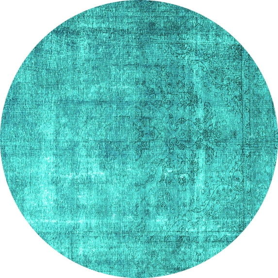 Ahgly Company Machine Washable Indoor Round Persian Turquoise Blue Bohemian Area Rugs, 8' Round