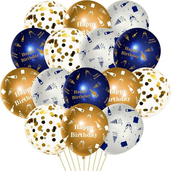 GROBRO7 36 Piece Birthday Balloon Set Blue and Gold Balloon Decorations for Birthday Party