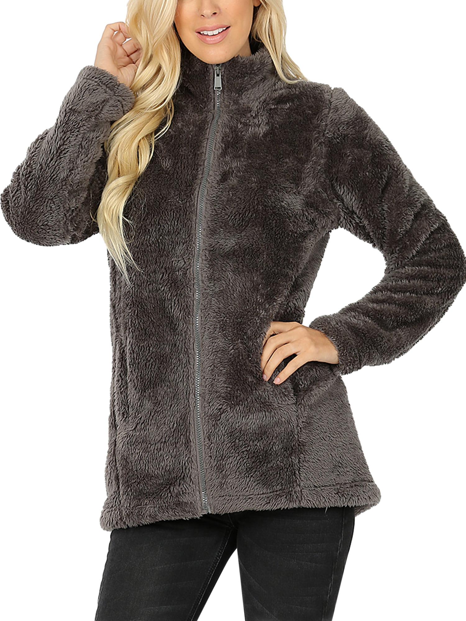 KOGMO - KOGMO Women's Soft Faux Fur Zip Up Jacket with Pockets Relaxed ...
