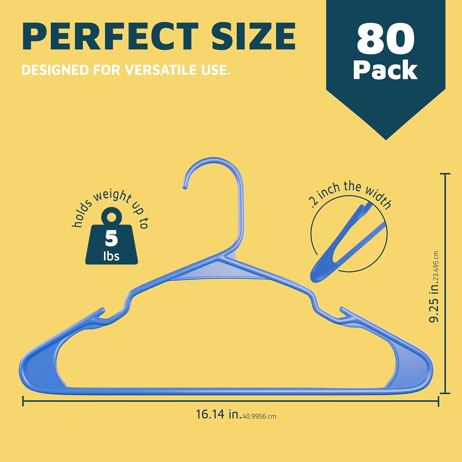 Lifemaster Plastic Clothes Hangers – Heavy Duty Hanger Set, For Organizing Clothes, Dresses, and Coat, Holds Up To 5 lbs, Space-saving Hangers with Non-Slip Shoulder Grooves, Pack of 80, Blue