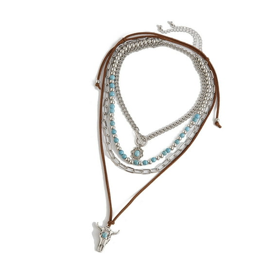 Elegant Turquoise Beaded Necklace with Adjustable Chain Multi Layered Clavicle Chain Stylish Neckchain for Parties