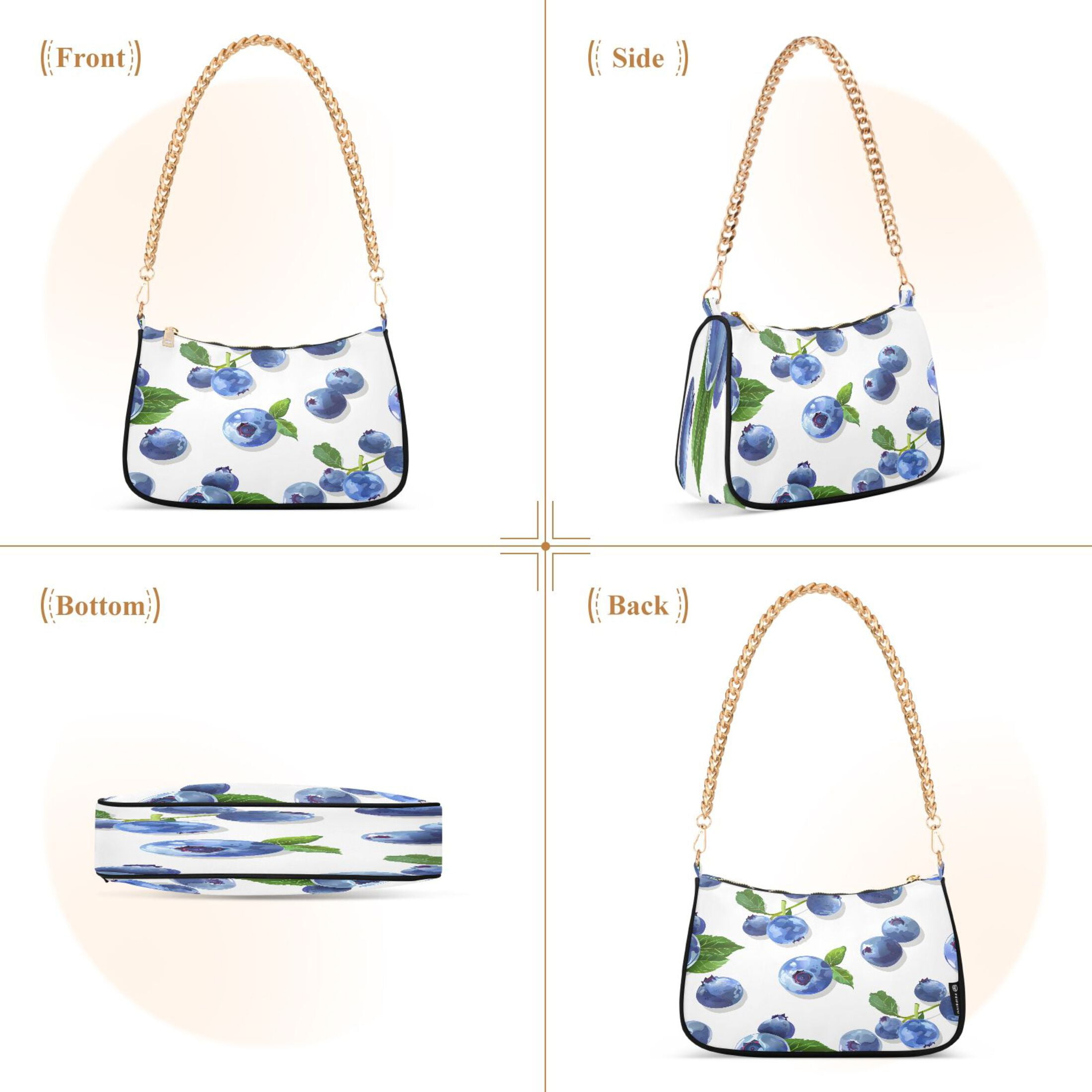 Ryvnso Blueberry Fruits Womens Chain Shoulder Bag Tote Handbags Clutch Hobo Purse with Zipper for Travel