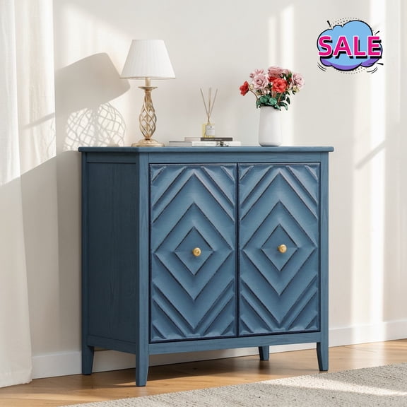 Hassch Modern Storage Cabinet, 31.5" Small Buffet Sideboard with 2 Magnetic Doors, Accent Cabinet with Adjustable Shelves, Cupboard for Kitchen, Dining Room, Living Room, Blue