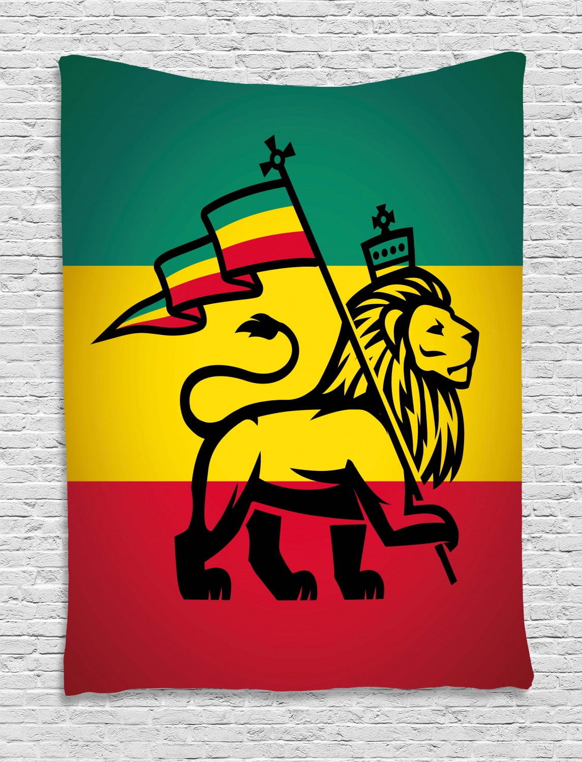Rasta Tapestry, Judah Lion with a Rastafari Flag King Jungle Reggae
