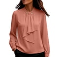 thumbnail image 2 of ClodeEU Women's Mock Neck Ruffle Front Long Sleeve Chiffon Shirt,Solid Elegant Office Dress Blouse Pink,Women's Plus S, 2 of 5