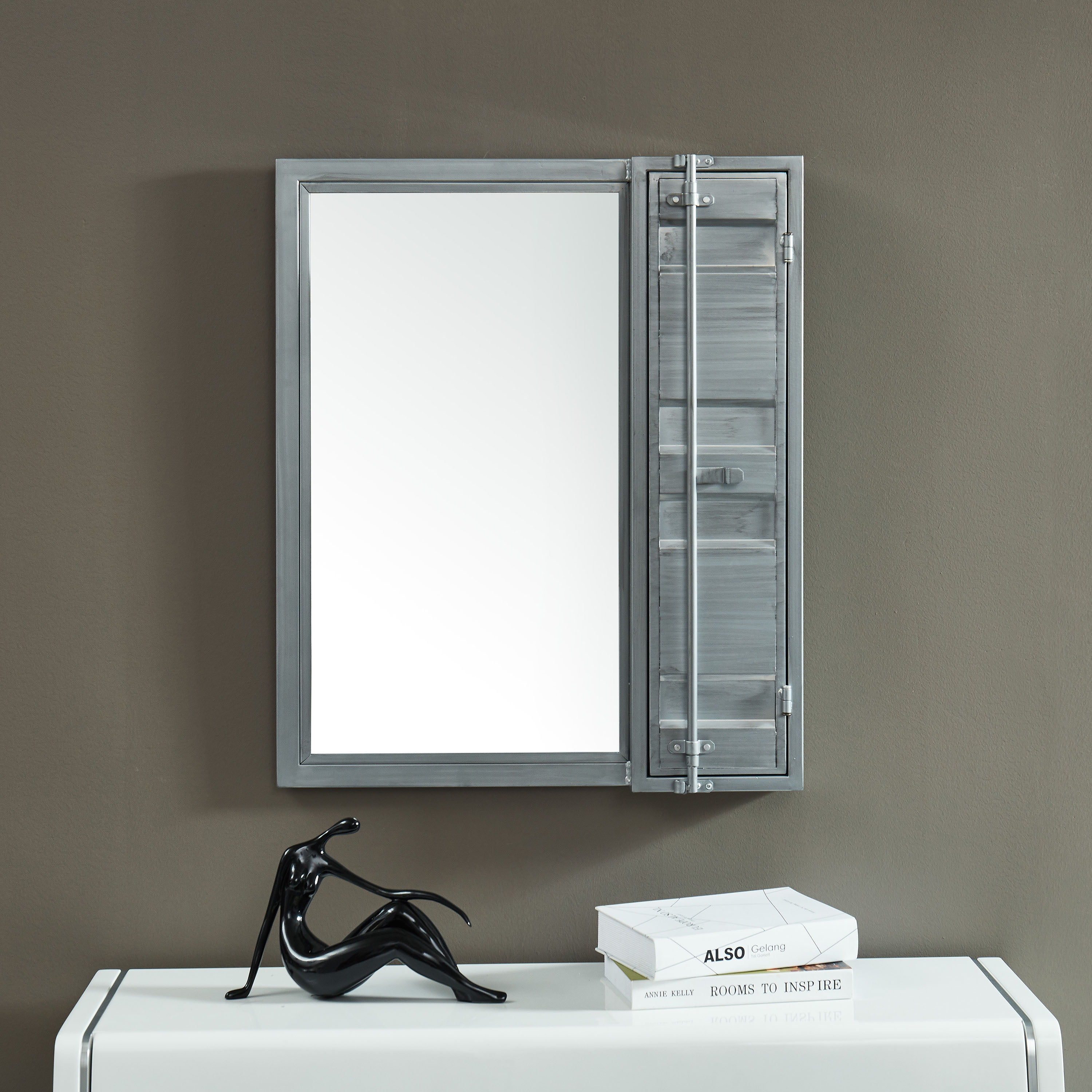 Furniture of America Asher Metal Wall Mirror with Storage, Silver