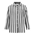 thumbnail image 5 of Qulqfy Women's Button Down Shirts Short Sleeve Black Cotton Linen Shirts Lapel Striped Women Summer Blouses L, 5 of 6