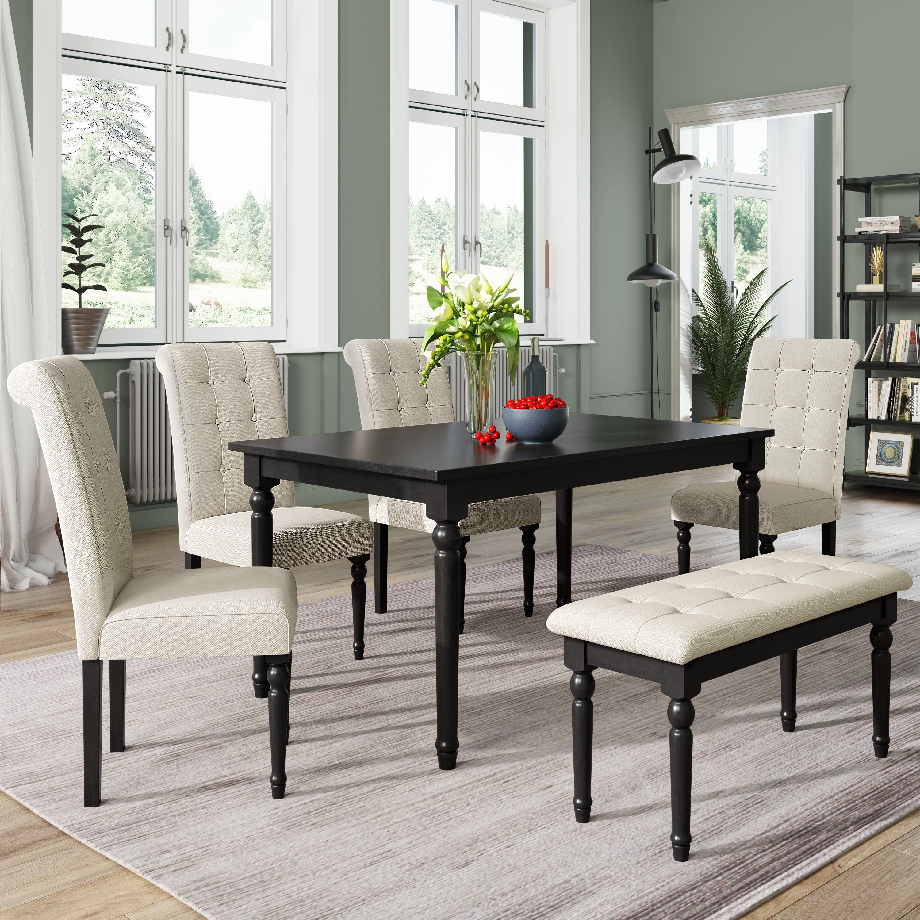 Branax 6 Piece Kitchen Table Set, Modern Dining Table Set with Wood