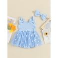 thumbnail image 5 of Aojekbee Newborn Girl Outfit, Flower Print Sleeveless Tulle Patchwork Romper Dress with Bow Hairband Summer Clothes, 5 of 10