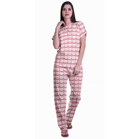 Moomaya Womens Printed Tee and Pajama Set PJs Short Sleeve Sleepwear Nightwear Loungewear S-XXL