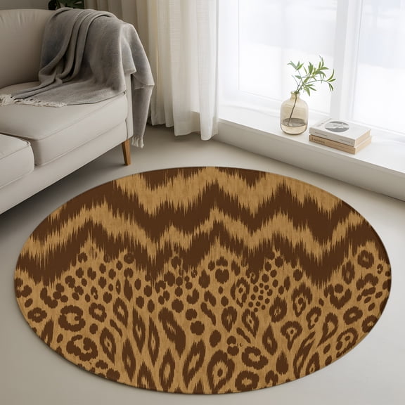 Brown Yellow 3ft Area Rug, Modern Abstract Art Washable Non-Slip Small Round Rugs for Entryway Bedroom Kitchen, Soft Circle Carpet for Dining Room, Playroom Nursery Rug