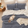 thumbnail image 3 of Queen Comforter Set - 4 Pieces Pinch Pleat Bed Set, Dark Grey Boho Bedding for All Season, 1 Soft Comforter, 2 Pillowcases, 1 Decorative Pillow, 3 of 7
