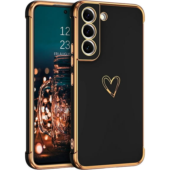 Samsung Galaxy S22 Case, Cute Heart Pattern Slim Fit S22 Case, Soft Flexible Shockproof TPU Bumper Women Girl Non-Slip Lightweight Phone Cover Charging Case for Samsung S22 6.1" 2022, Black