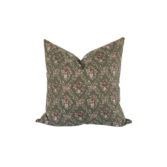 Vintage Sage Green Floral Lattice Woven Decorative Pillow, 17 x 18 in, Blown Filled Sewn Closed Decor for Couch