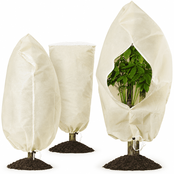Plant Covers Freeze Protection 3-piece set ，2Pcs 31" X 47"，1Pcs 47" X 71"Frost Proof Fabric Drawstring Bag , Frost Cover for Outdoor Winter plants Growing Season Extension and Freezing