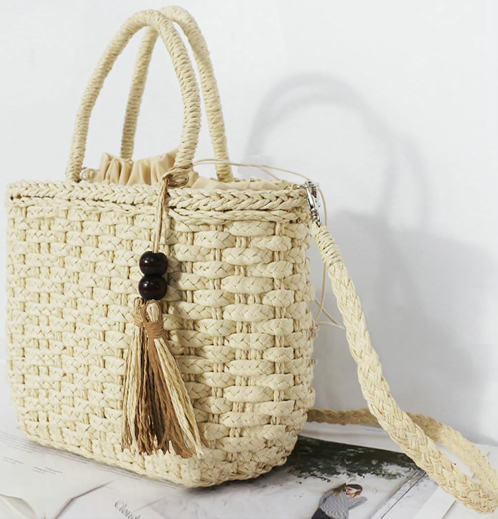 Kukuzhu Handwoven Straw Bag for Women Lightweight Shopping Tote Handbag Purse Boho Bag