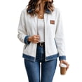 thumbnail image 5 of Edvintorg Women's Coats Color Block Long Sleeve Lightweight Jacket Fall Collared Zip up Outerwear with Pocket Plus Size Trendy Womens Clothes White S-3XL, 5 of 5