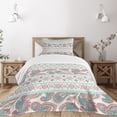 thumbnail image 3 of Ambesonne Tribal Quilted Bedspread Set 2 Pcs, Floral Paisley and Aztec, Twin Size, Cream Aqua and Coral, 3 of 6