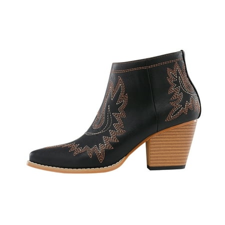

asdoklhq Womens Waterproof Work Boots Women s Boots High Heel Pointed Toe Boots Slip-on Shoes Embroidered Shoes Warm Boots Ankle Boots Winter Casual Women Shoes