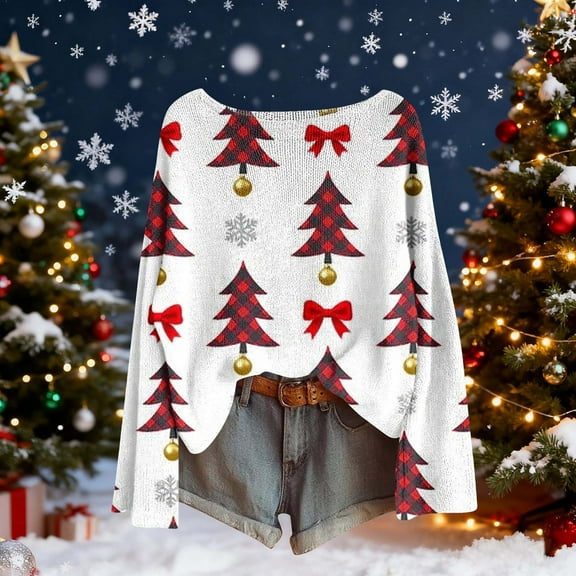 SYMOID Womens White Christmas Off-The-Shoulder Batwing Sleeve Cropped Knit Cotton Top - Soft Breathable Loose Fit for Holiday Party/Casual Wear (S-XXL),Size 2XL