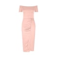 thumbnail image 4 of Gspmoly Robes d'Été, Robe Moulante Aguichant pour Femme à Épaules Dénudées, Unie, Taille Haute Fendue, Froncée, Soirée, Manches Courtes, Robes de Fête pour Femmes en Liquidation, 4 of 6