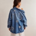 thumbnail image 6 of sicmoss Women's Blue Cotton Vintage Oversized Embroidered Denim Jacket Boho Loose Fit Button Down Casual, 6 of 7