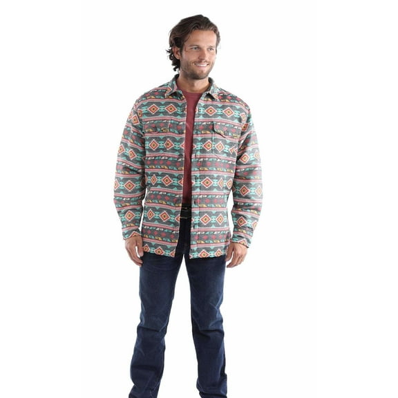 Scully 5367-BTQ-L Mens Southwest Aztec 100 Percent Cotton Long Sleeve Shirt, Black & Turquoise - Large