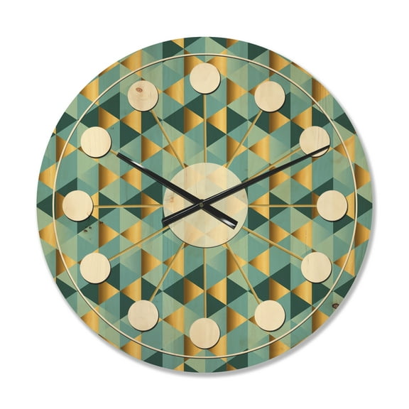 Designart 'Blue and Gold Dynamics V' Mid-Century Modern Wood Wall Clock