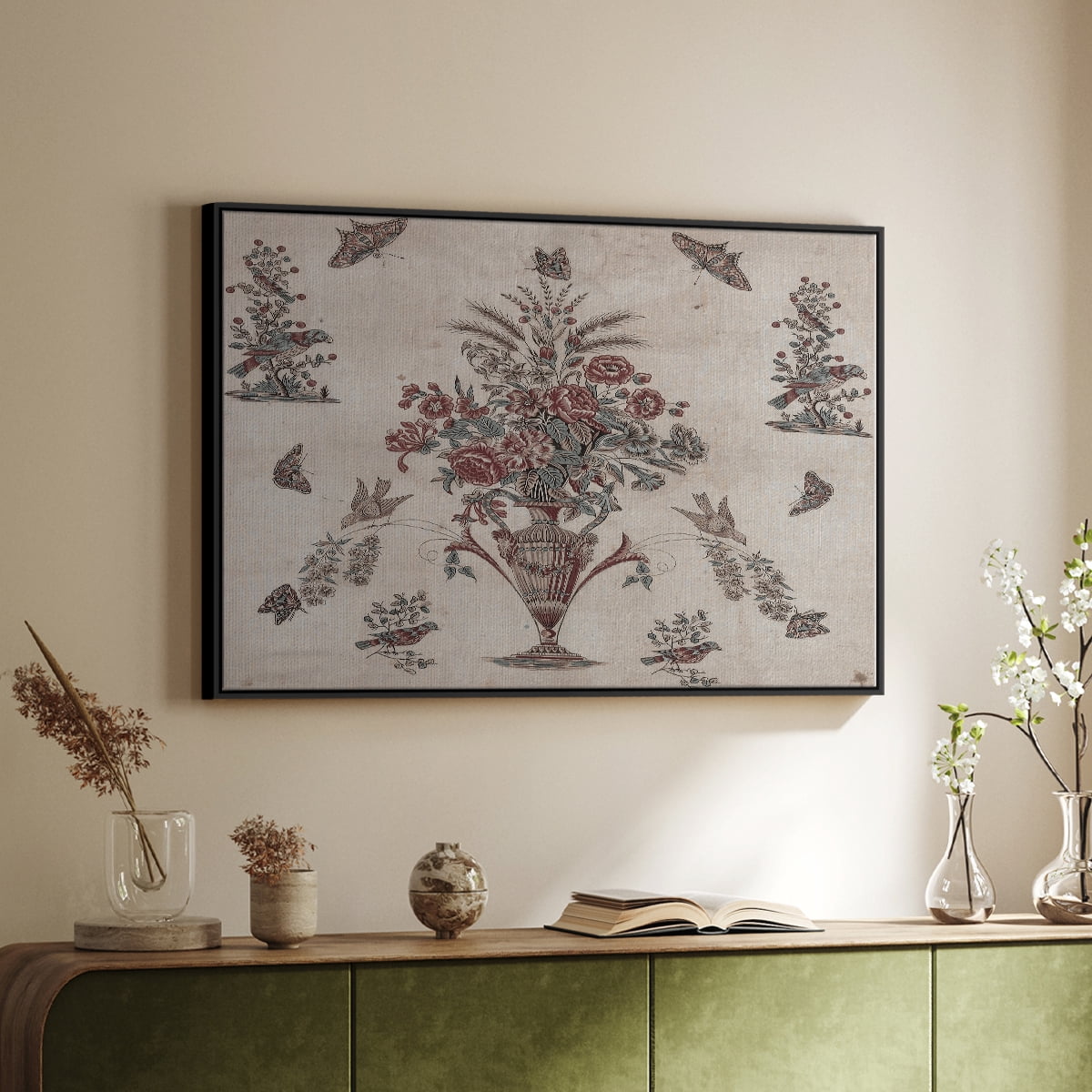 Vintage Abstract Print-V Framed in Black Wood Gallery Wrapped Canvas 25 in. x 37 in.