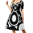 thumbnail image 1 of Vestido largo retro de manga corta con círculos blancos y negros estilo pop art para mujer, estilo coreano., 1 of 8