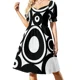 thumbnail image 1 of Vestido largo retro de manga corta con círculos blancos y negros estilo pop art para mujer, estilo coreano., 1 of 8