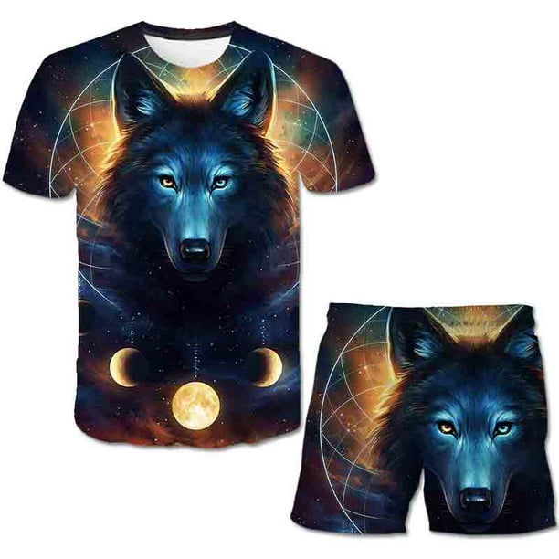 Conjuntos de ropa informal de lobo para niños y niñas, camisetas de dibujos animados, pantalones cortos, conjuntos de ropa para niños, 2 uds., trajes de 1 a 14 años, 2023 Gao Jinjia LED