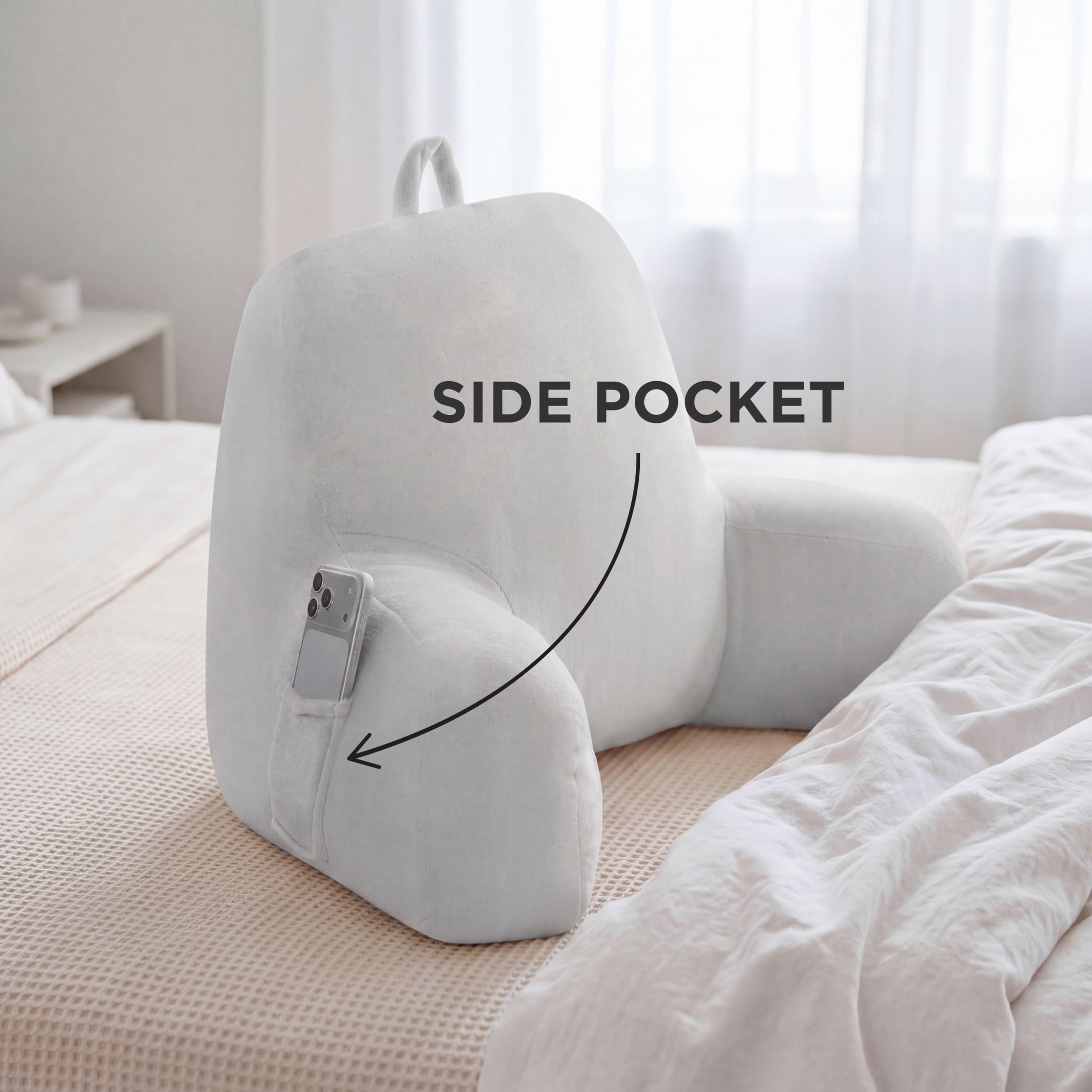 The Sheet Lab Plush Backrest Pillow, Gray, 30" x 17" x 17"