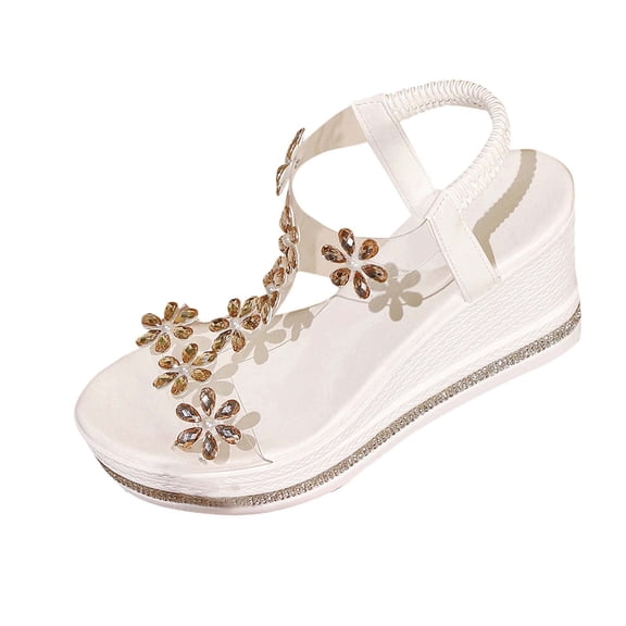 Summer Sandals for Women Women's Platform Sandal High Heel Wedges Slides Rhinestone Fashionable Butterfly Decor Cute Thick Soled Open Toe Shoes with Transparent Elastic T-Strap Boho Beach