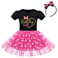 thumbnail image 2 of IBTOM CASTLE Baby Girls Birthday Outfit Polka Dots Leotard Dresses Fancy Dance Costume Halloween Cosplay Tutu Dress up with Ears Headband 5 Years Black+Hot Pink-Heart, 2 of 8