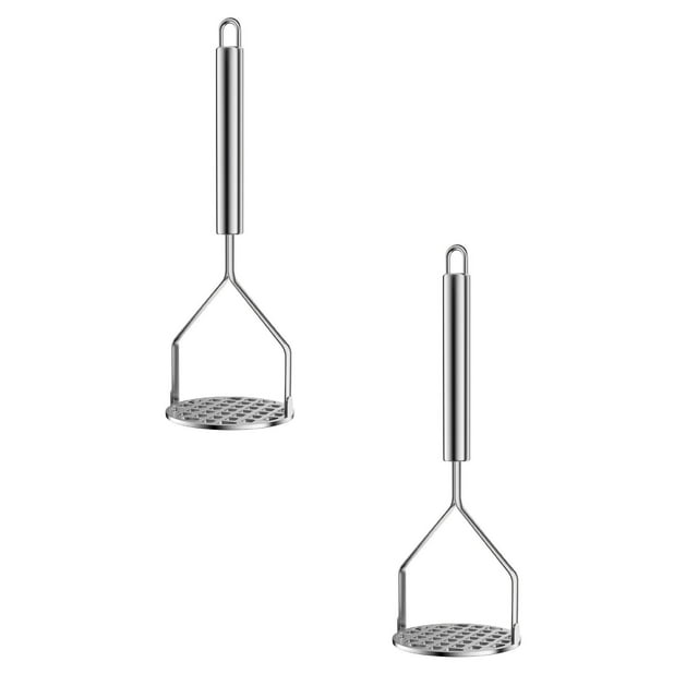Oleegame 2PC Heavy Duty Potato Masher Stainless Steel Metal Vegetable Guac 2 Stainless Steel Potato Masher Heavy Duty Metal Vegetable Kitchen Tool Sm Silver
