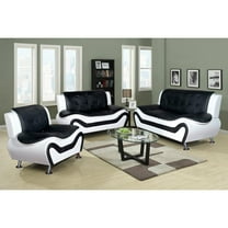 Maykoosh French Fabulous Furniture 3 Piece Genuine Leather Living Room Set,Living Room Furniture Modern Style Couch With Black&White - Sofa, Loveseat and Chair