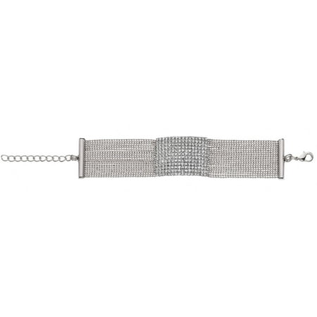 X & O Handset Austrian Crystal Rhodium-Plated Rectangle Bracelet