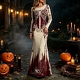 thumbnail image 2 of Xijirk Women Halloween Skeleton Rose Printed Maxi Dress Long Sleeve Crewneck Fitted Floor Length Outfit for Evening Party Themed Occasion,5XL, 2 of 5